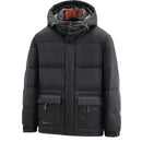 Chaqueta impermeable de plumón de ganso para hombre con capucha extraíble y ajustable negro