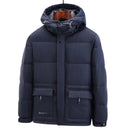 Chaqueta impermeable de plumón de ganso para hombre con capucha extraíble y ajustable azul