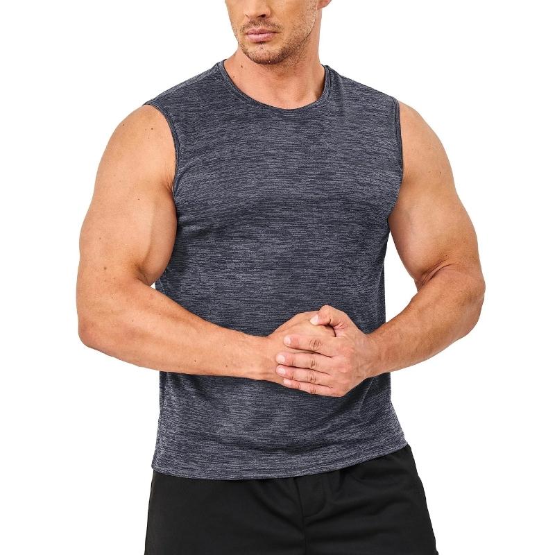 Camiseta sin mangas para hombre material de poliéster elástico en 4 direcciones, mejor elasticidad, color gris oscuro