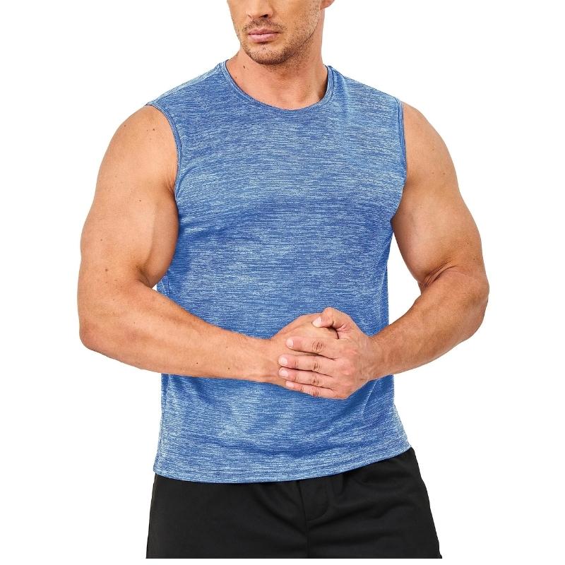 Camiseta sin mangas para hombre material de poliéster elástico en 4 direcciones, mejor elasticidad, color azul claro
