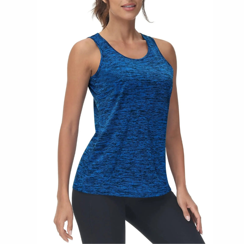 Camiseta sin mangas para mujer, con protección UPF 50+, color azul medio
