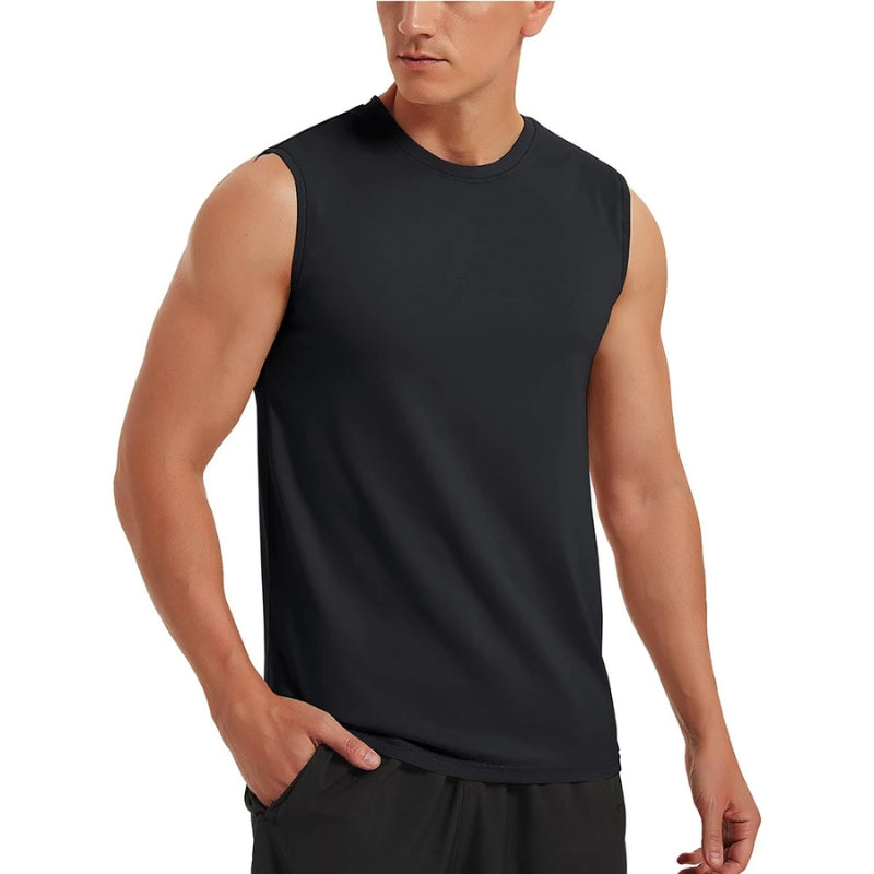 Camiseta sin mangas casual para hombre.
Material de algodón, color negro