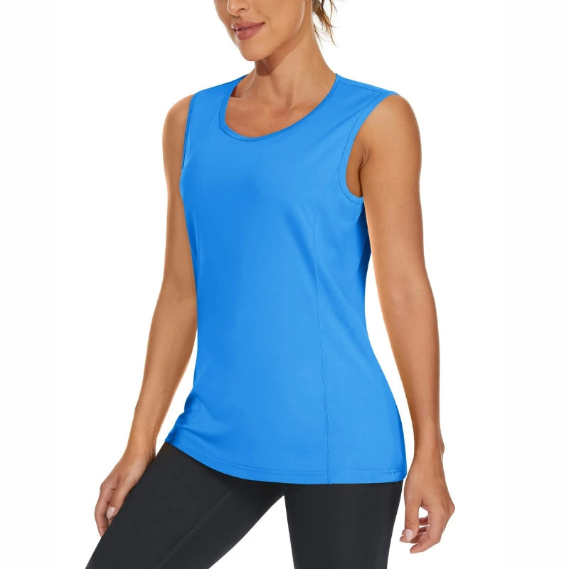 Camiseta sin mangas para mujer, con protección UPF 50+.
Ligero, de secado rápido, que absorbe la humedad, transpirable, color azul