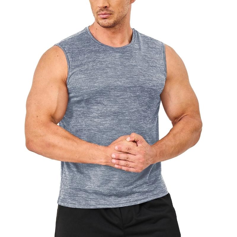 Camiseta sin mangas para hombre material de poliéster elástico en 4 direcciones, mejor elasticidad, color gris