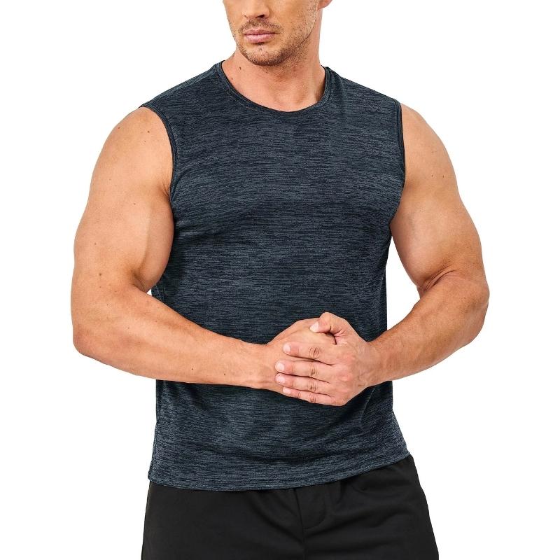 Camiseta sin mangas para hombre material de poliéster elástico en 4 direcciones, mejor elasticidad, color negro