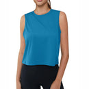 Camiseta sin mangas corta para mujer con protección UPF 50+. Tejido de poliéster, elastano, color azul