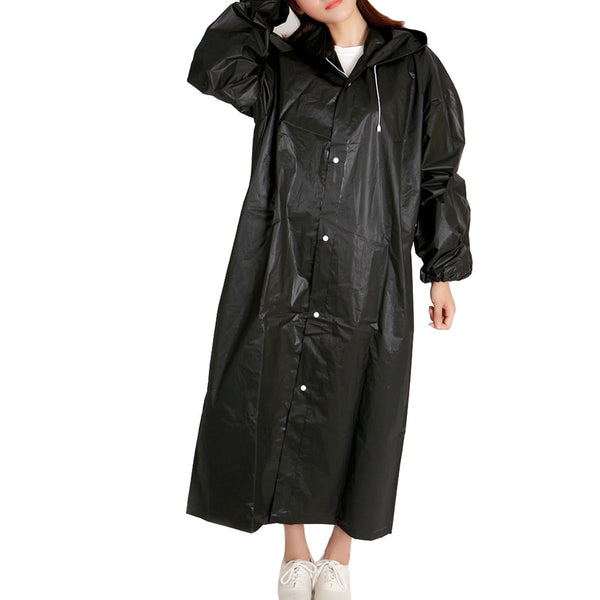 Chubasquero largo de mujer con capucha, negro