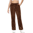Pantalón deportivo de mujer de felpa, de textura suave y aterciopelada - Marrón
