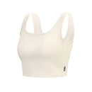 Camiseta sin mangas corta de canalé para mujer, color beige