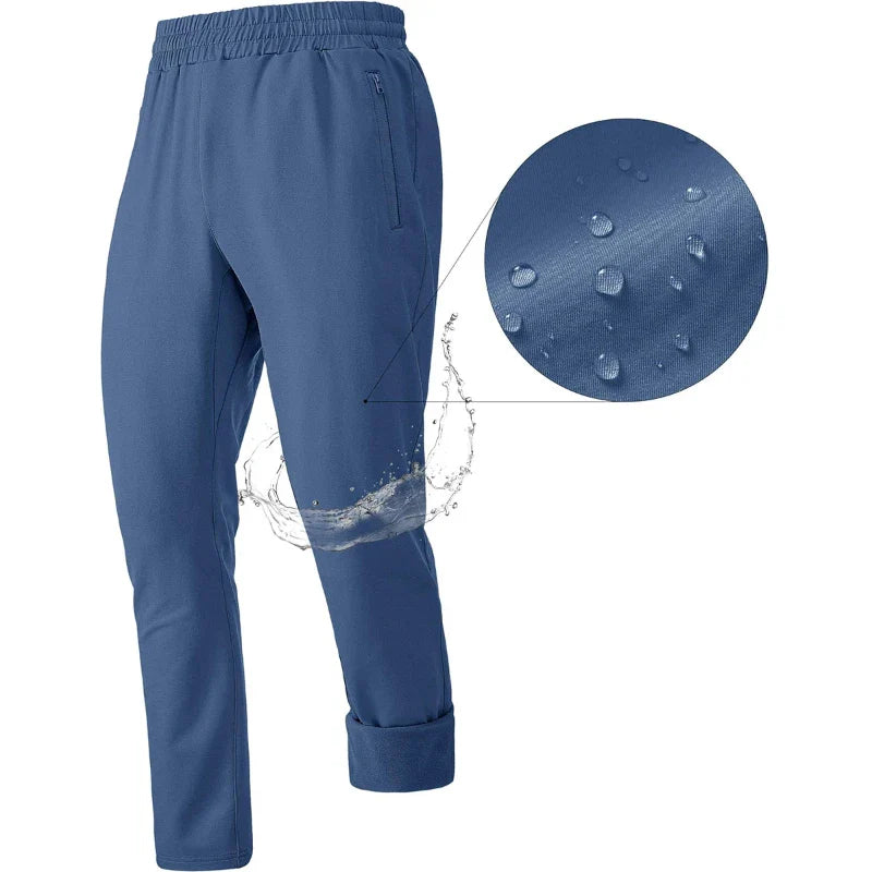 Pantalón de chándal masculino con forro de lana, resistente al agua y al viento, azul.
