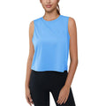 Camiseta sin mangas corta para mujer con protección UPF 50+. Tejido de poliéster, elastano, color azul cielo