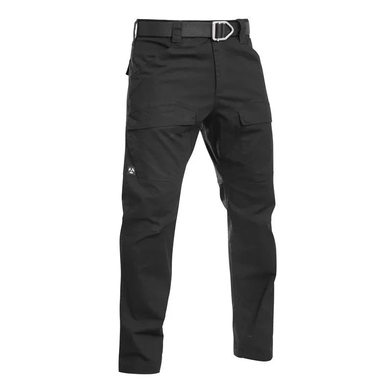Pantalón masculino casual, tejido RIPSTOP poliéster, com varios bolsillos multifuncionales, negro.