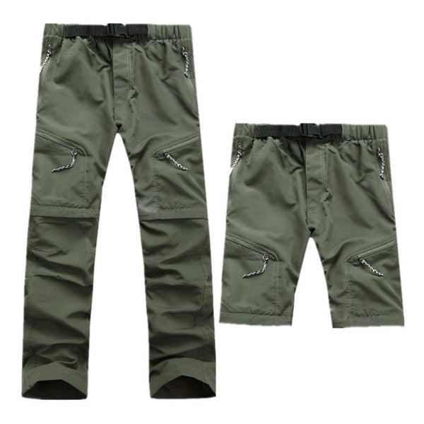 Pantalón impermeable convertible en bermuda, cintura elástica con ajuste, verde.