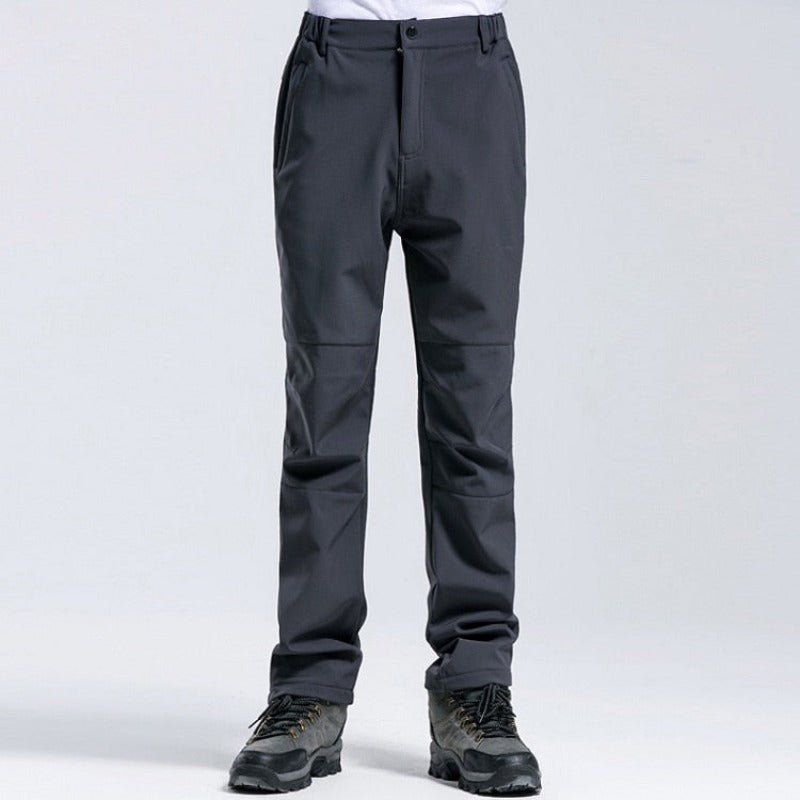 Pantalón masculino térmico, tejido interior con forro de fleece, gris.