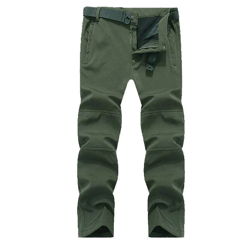 Pantalón térmico masculino con forro de fleece interno, verde.