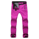 Pantalón femenino, tejido de poliéster con forro interno de fleece, impermeable y resistente al viento, rosa.
