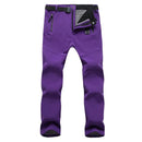 Pantalón femenino, tejido de poliéster con forro interno de fleece, impermeable y resistente al viento, morado.