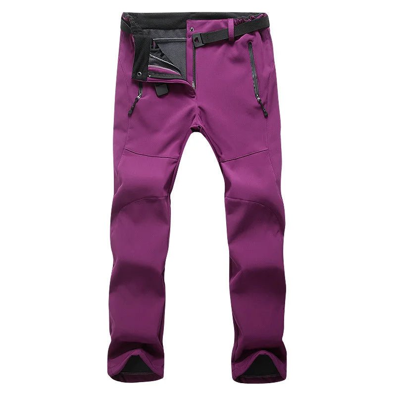 Pantalón femenino, tejido de poliéster con forro interno de fleece, impermeable y resistente al viento, vino.
