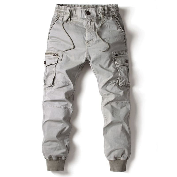Pantalones de jogging para hombre,
Cintura elástica con cordón y bolsillos para las manos, cargo y traseros con solapa, gris claro.