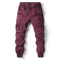 Pantalones de jogging para hombre,
Cintura elástica con cordón y bolsillos para las manos, cargo y traseros con solapa, vino.