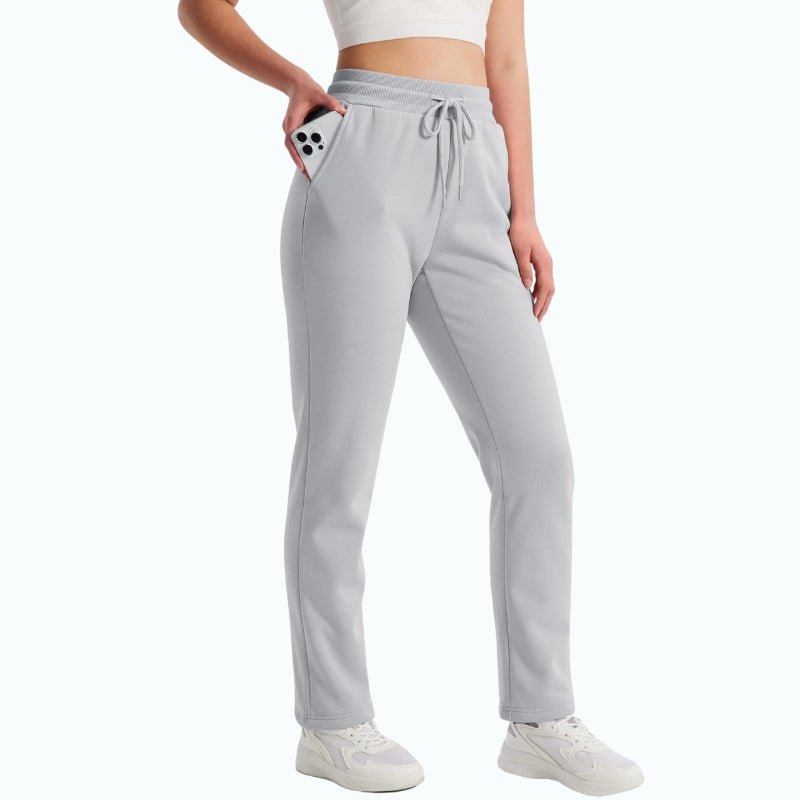 Pantalones deportivos para mujer con forro polar, resistentes al agua y al viento - gris claro
