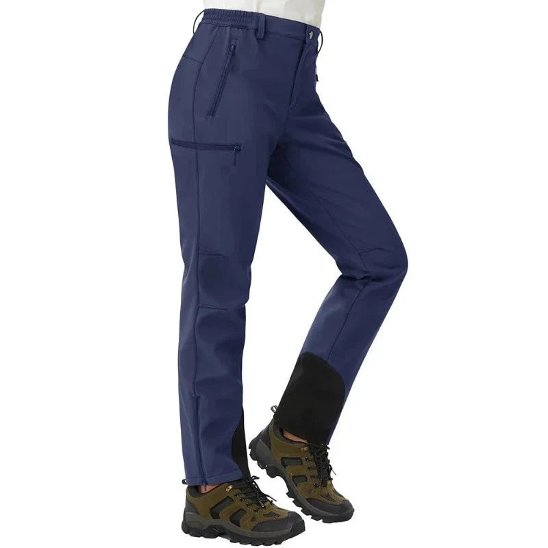 Pantalón térmico de mujer con forro polar, apertura en el bajo - Azul