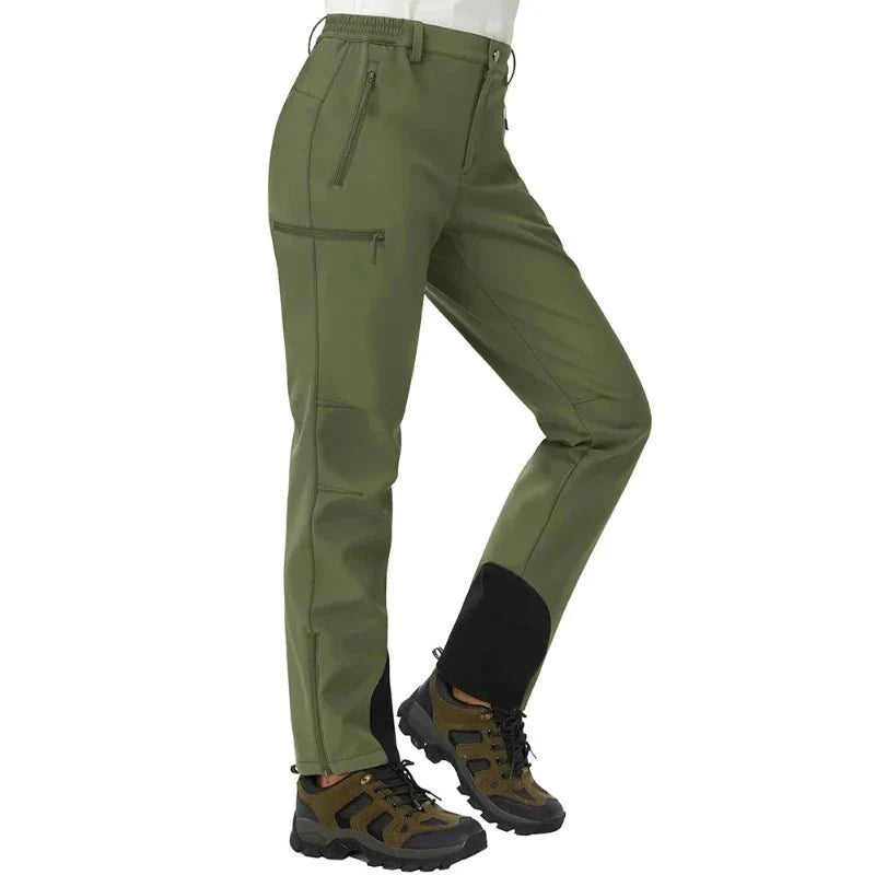 Pantalón térmico de mujer con forro polar, apertura en el bajo - verde