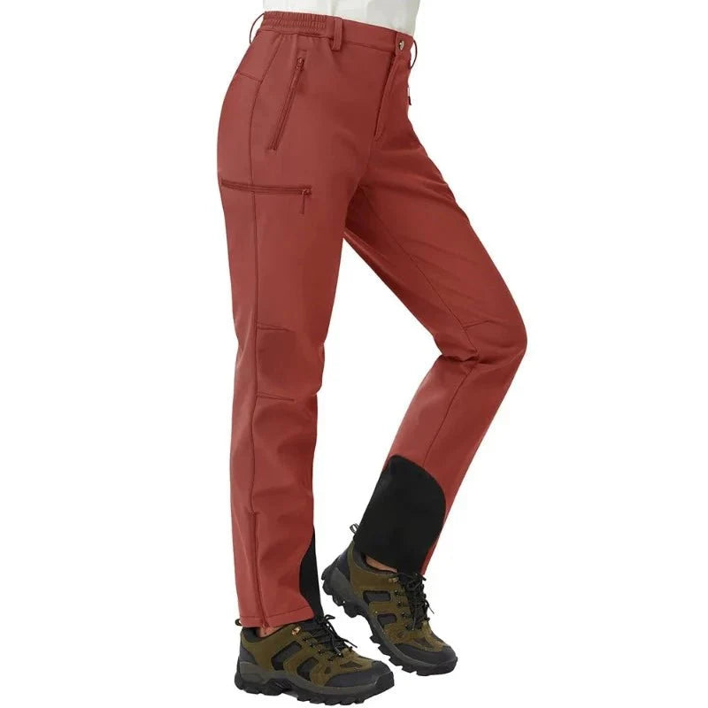 Pantalón térmico de mujer con forro polar, apertura en el bajo - Rojo tierra