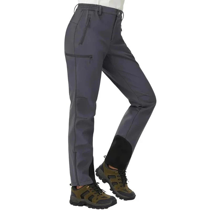 Pantalón térmico de mujer con forro polar, apertura en el bajo - gris oscuro