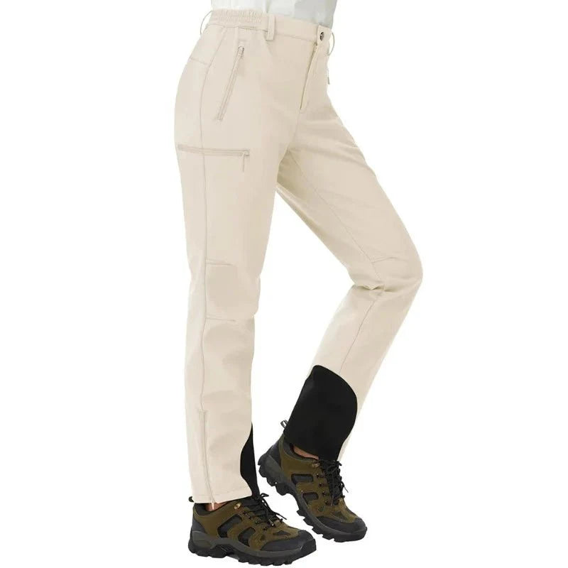 Pantalón térmico de mujer con forro polar, apertura en el bajo - beige