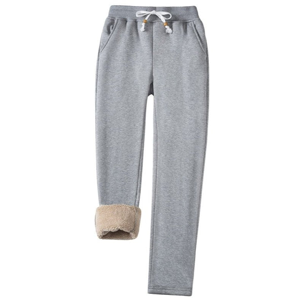 Pantalones deportivos para mujer con forro polar - gris claro