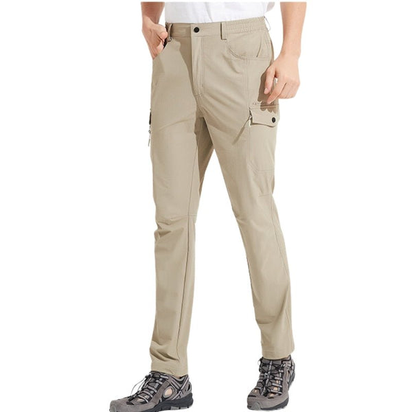antalón de hombre con cinturilla elástica, tejido Ripstop 95% poliéster 5% elastano, ligero y cómodo, impermeable y de secado rápido - beige.