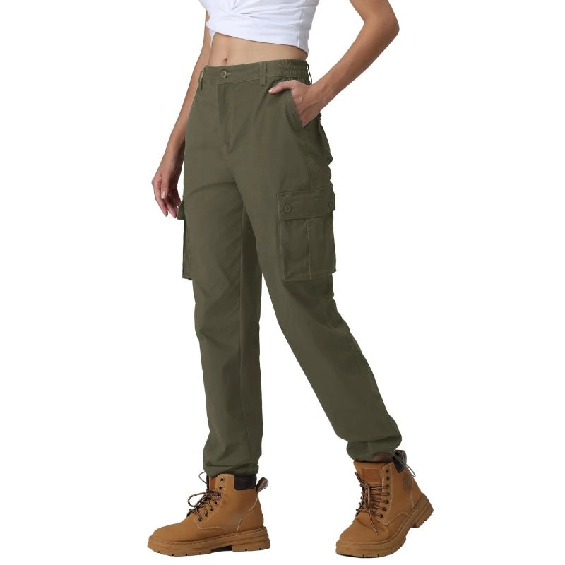 Pantalones cargo para mujer,
cintura con elástico en los laterales, tobillos ajustables - Verde