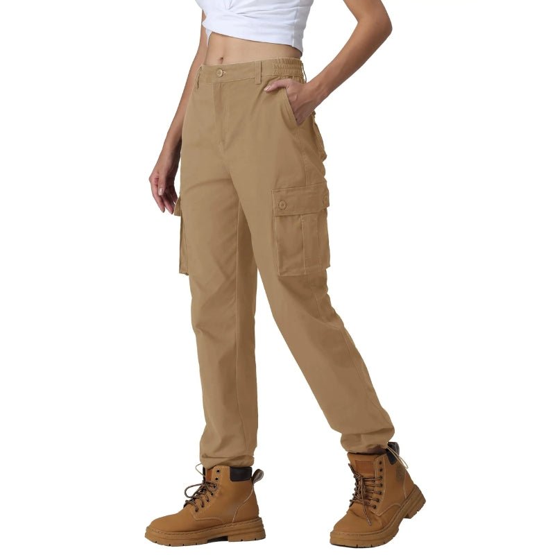 Pantalones cargo para mujer,
cintura con elástico en los laterales, tobillos ajustables - Caqui