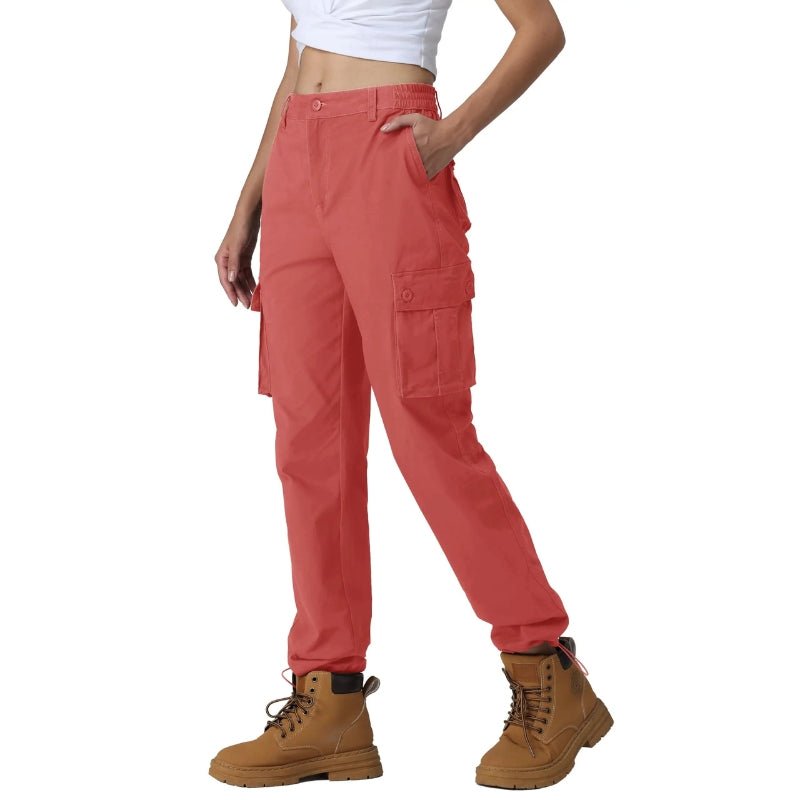 Pantalones cargo para mujer,
cintura con elástico en los laterales, tobillos ajustables - rojo magenta