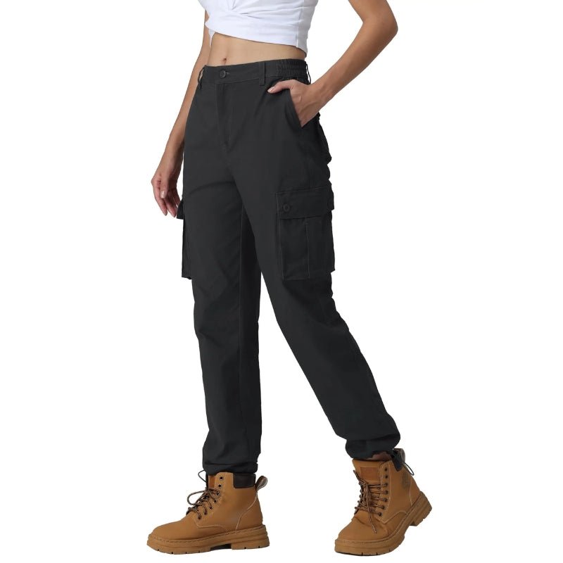 Pantalones cargo para mujer,
cintura con elástico en los laterales, tobillos ajustables - negro