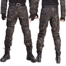 Pantalones de camuflaje táctico para hombre con rodilleras impermeable, color negro