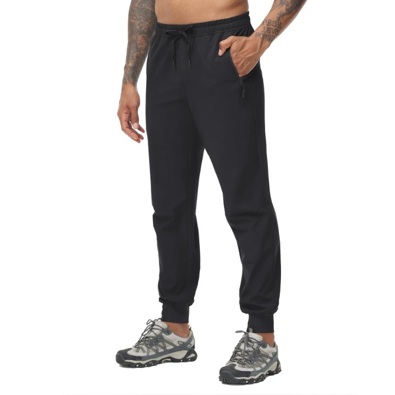 Pantalón de hombre con cinturilla elástica tejido 92% poliéster 8% elastano, color negro