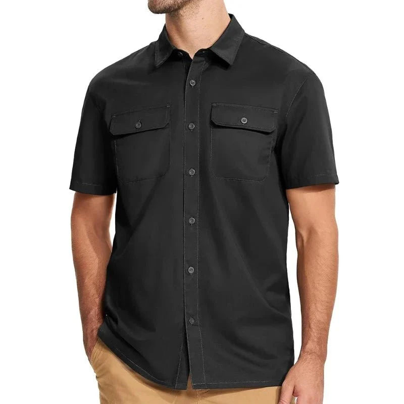 Camisa de manga corta para hombre, cómoda, transpirable y de secado rápido, color negro