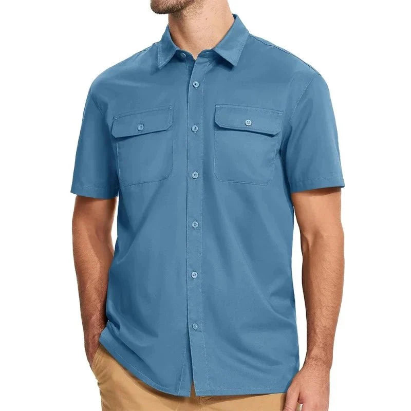 Camisa de manga corta para hombre, cómoda, transpirable y de secado rápido, color azul grisáceo