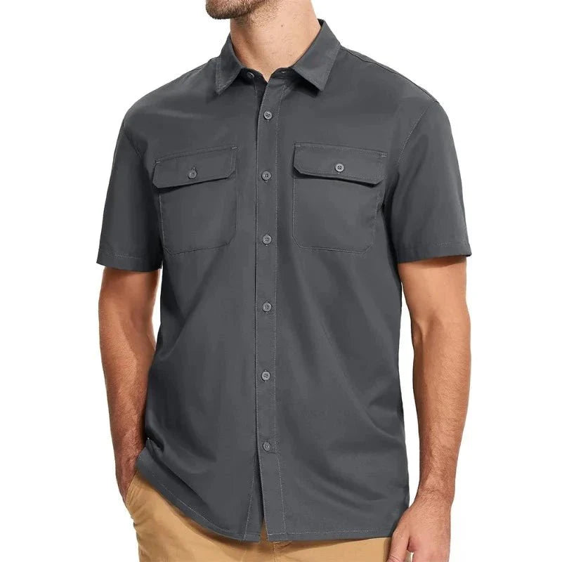 Camisa de manga corta para hombre, cómoda, transpirable y de secado rápido, color gris oscuro
