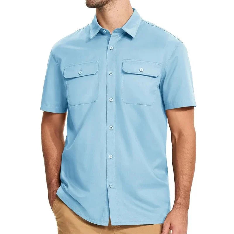 Camisa de manga corta para hombre, cómoda, transpirable y de secado rápido, color azul cielo
