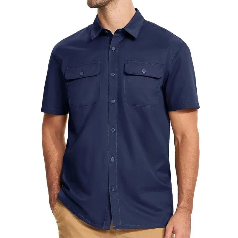 Camisa de manga corta para hombre, cómoda, transpirable y de secado rápido, color azul marino
