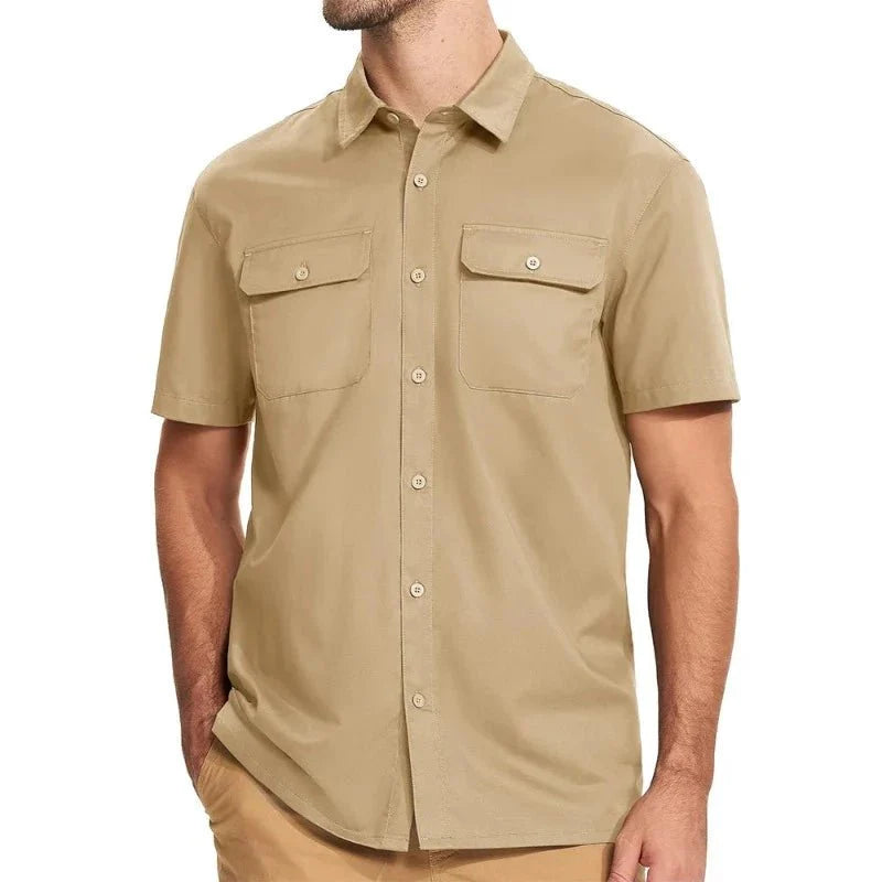 Camisa de manga corta para hombre, cómoda, transpirable y de secado rápido, color caqui