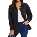 Camisa oversize de terciopelo con manga larga para mujer poliéster, color negro
