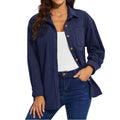 Camisa oversize de terciopelo con manga larga para mujer poliéster, color azul