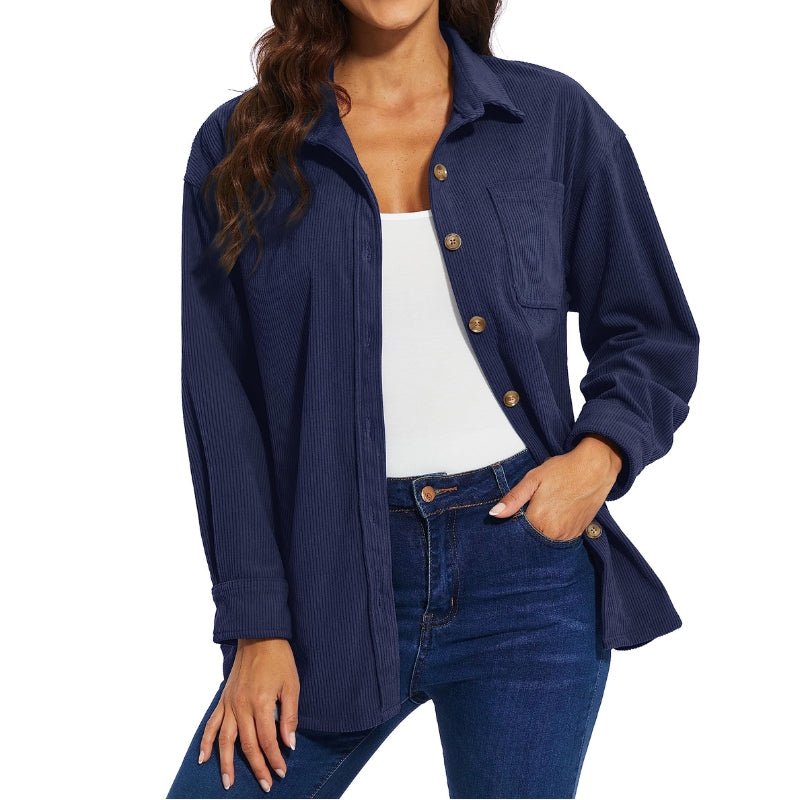 Camisa oversize de terciopelo con manga larga para mujer poliéster, color azul