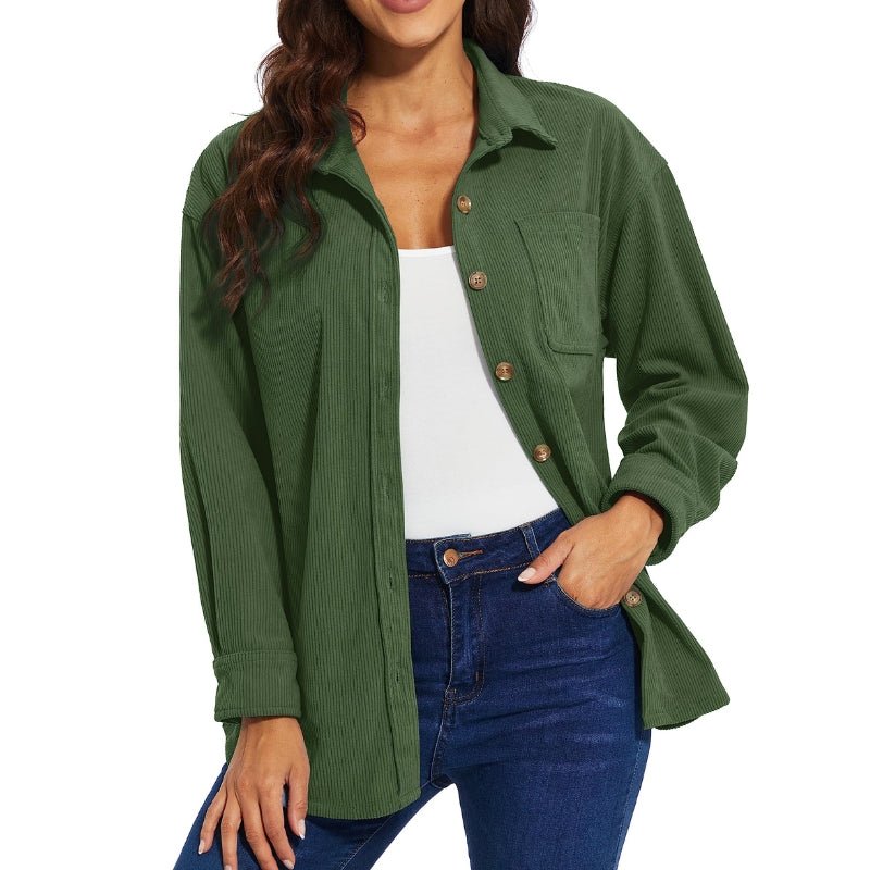 Camisa oversize de terciopelo con manga larga para mujer poliéster, color verde