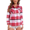 Camisa de franela a cuadros para mujer, diseño holgado, rojo pink blanco