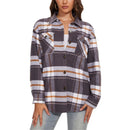 Camisa de franela a cuadros para mujer, diseño holgado gris y caqui blanco